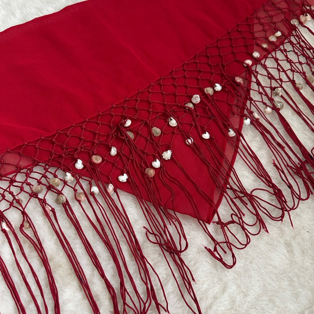 Red and Bronze Fringe bathing suit cover up/wrap